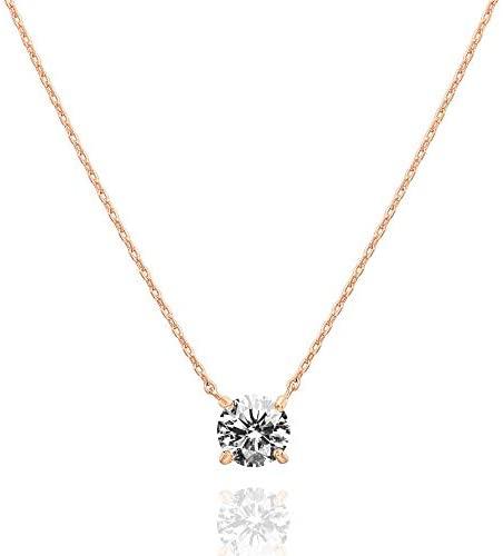14K Gold Plated Crystal Solitaire 1.5 Carat (7.3mm) CZ Dainty Choker Necklace - Decotree.co Online Shop