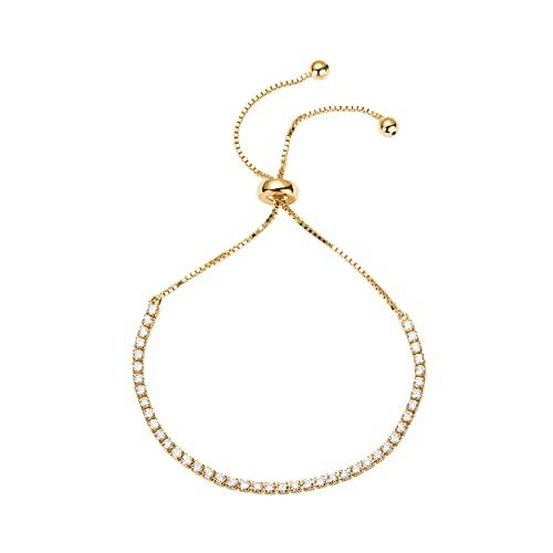 14K Gold Plated Cubic Zirconia Classic Tennis Bracelet for Women in Yellow Gold - Decotree.co Online Shop