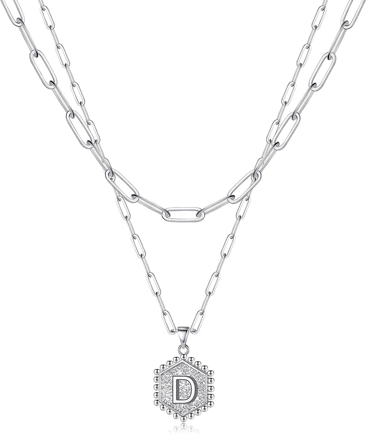 14K Gold Plated Paperclip Chain Necklace Simple Cute Hexagon Letter Pendant Initial Choker Necklace - Decotree.co Online Shop