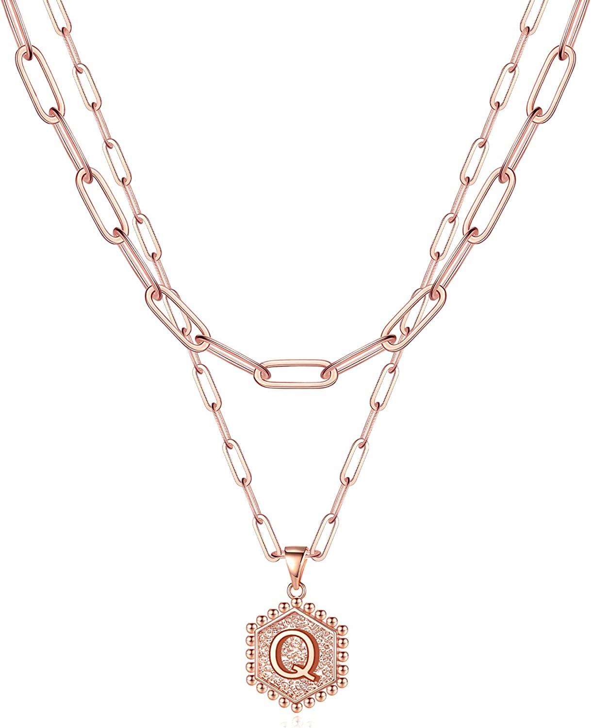 14K Gold Plated Paperclip Chain Necklace Simple Cute Hexagon Letter Pendant Initial Choker Necklace - Decotree.co Online Shop