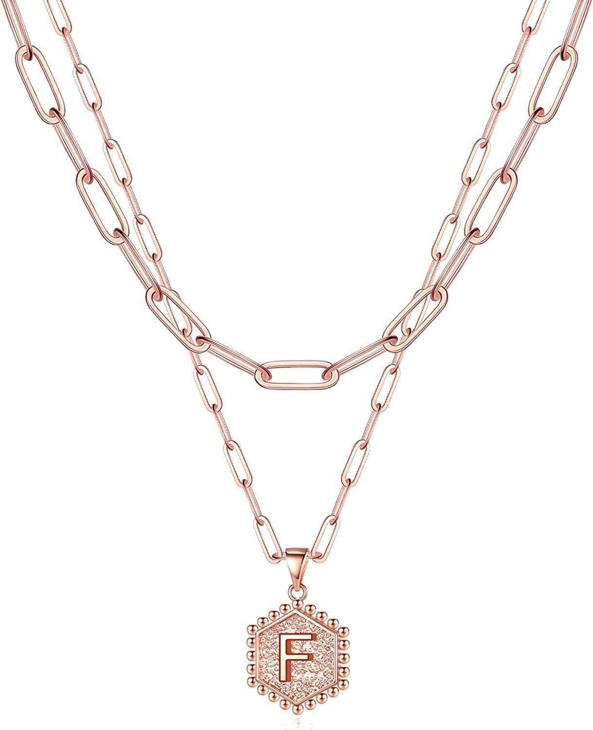 14K Gold Plated Paperclip Chain Necklace Simple Cute Hexagon Letter Pendant Initial Choker Necklace - Decotree.co Online Shop