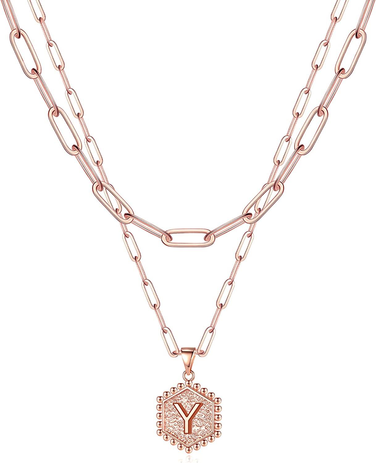 14K Gold Plated Paperclip Chain Necklace Simple Cute Hexagon Letter Pendant Initial Choker Necklace - Decotree.co Online Shop