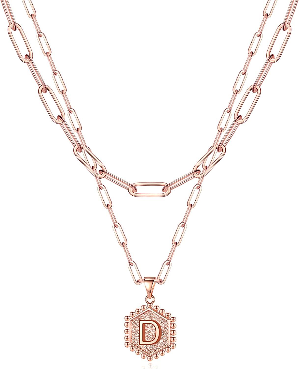 14K Gold Plated Paperclip Chain Necklace Simple Cute Hexagon Letter Pendant Initial Choker Necklace - Decotree.co Online Shop