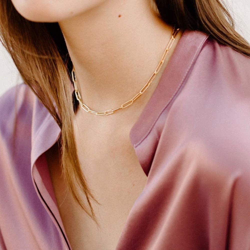 14K Gold Plated Paperclip Chain Necklace Simple Cute Hexagon Letter Pendant Initial Choker Necklace - Decotree.co Online Shop