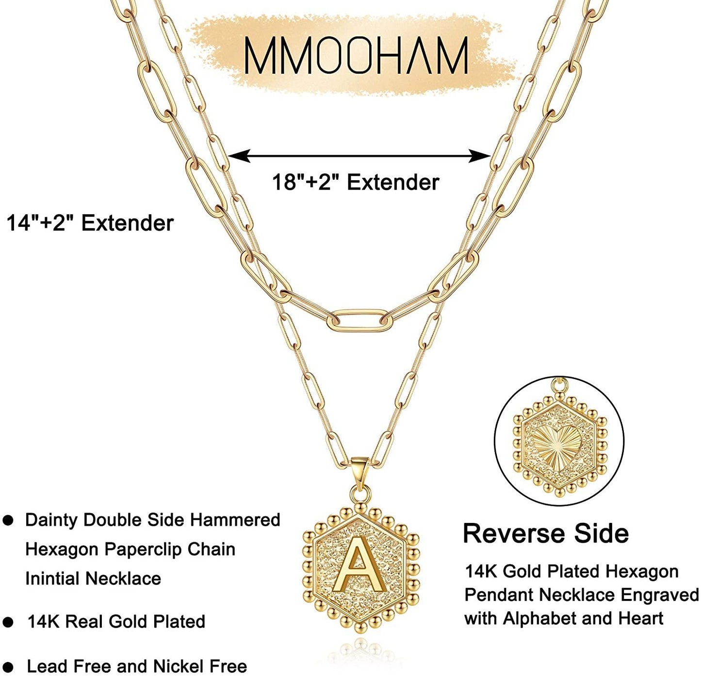 14K Gold Plated Paperclip Chain Necklace Simple Cute Hexagon Letter Pendant Initial Choker Necklace - Decotree.co Online Shop