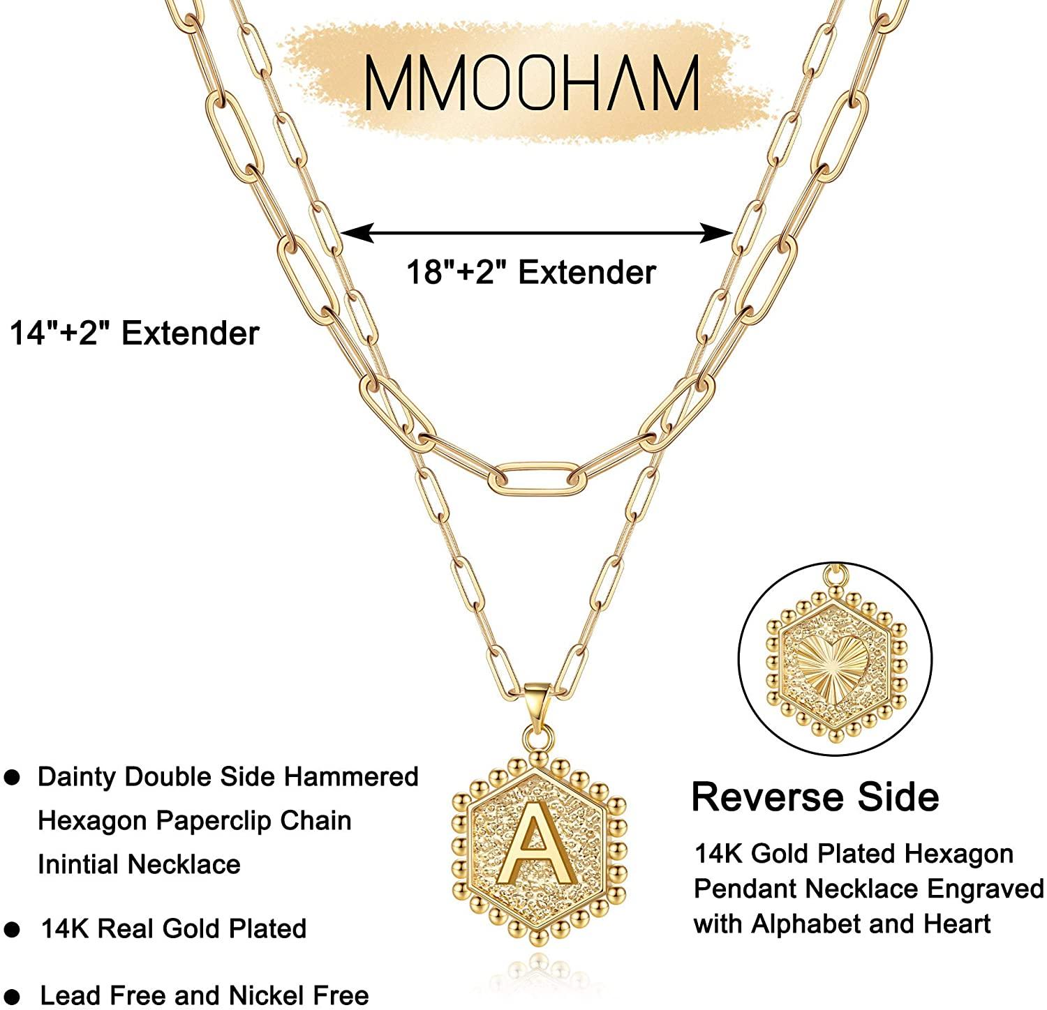 14K Gold Plated Paperclip Chain Necklace Simple Cute Hexagon Letter Pendant Initial Choker Necklace - Decotree.co Online Shop