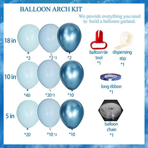 164Pcs Boy's Birthday Different Blue Macaron Size Balloons Garland Kit Dark and Baby Blue Chrome White Balloons - Decotree.co Online Shop