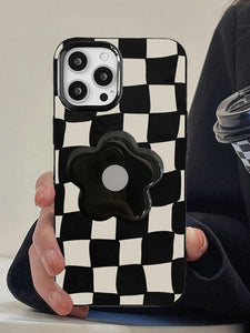 Checkered Phone Case With Flower Stand-Out Phone Grip for iPhone 14 14 pro 14 Pro Max iPhone 13 iPhone 12 - Decotree.co Online Shop