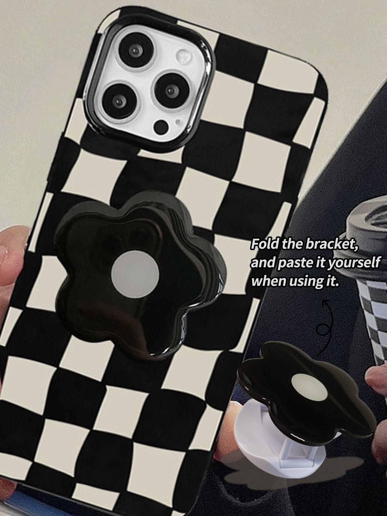Checkered Phone Case With Flower Stand-Out Phone Grip for iPhone 14 14 pro 14 Pro Max iPhone 13 iPhone 12 - Decotree.co Online Shop