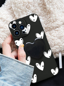 Heart Pattern Clear Phone Case With Stand-Out Phone Grip - Decotree.co Online Shop