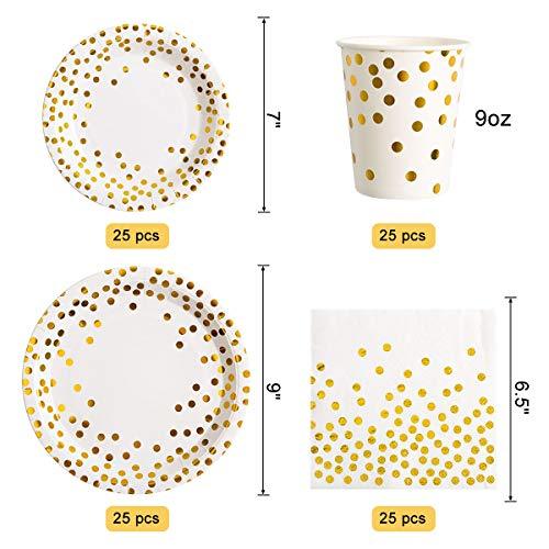 175 Piece Gold Party Supplies Set Serves 25 - Gold Paper Plates Napkins Cups with Gold Plastic Silverware Sets for Wedding Bridal Shower Baby Shower Holiday Parties - Decotree.co Online Shop