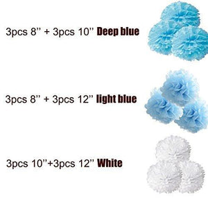 18pcs Tissue Hanging Paper Pom-poms, Hmxpls Flower Ball Wedding Party Outdoor Decoration Premium Tissue Paper Pom Pom Flowers Craft Kit (Blue & White), 8"/ 10"/ 12" - Decotree.co Online Shop