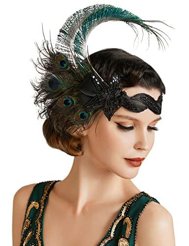 1920s Flapper Peacock Feather Headband 20s Sequined Showgirl Headpiece - Decotree.co Online Shop