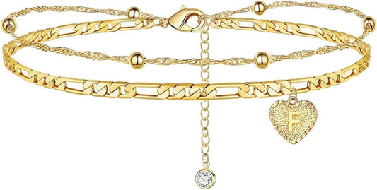 1PCS Heart Initial Ankle Bracelets for Women Gold 26 Letters Love Anklet Women's Foot Chain Heart-Shaped Double-Layer Anklet Bracelets for Women - Decotree.co Online Shop