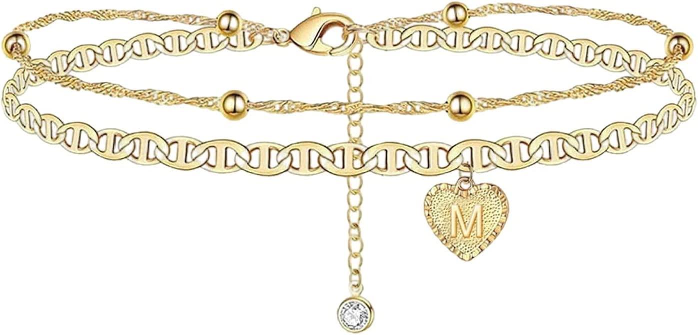 1PCS Heart Initial Ankle Bracelets for Women Gold 26 Letters Love Anklet Women's Foot Chain Heart-Shaped Double-Layer Anklet Bracelets for Women - Decotree.co Online Shop