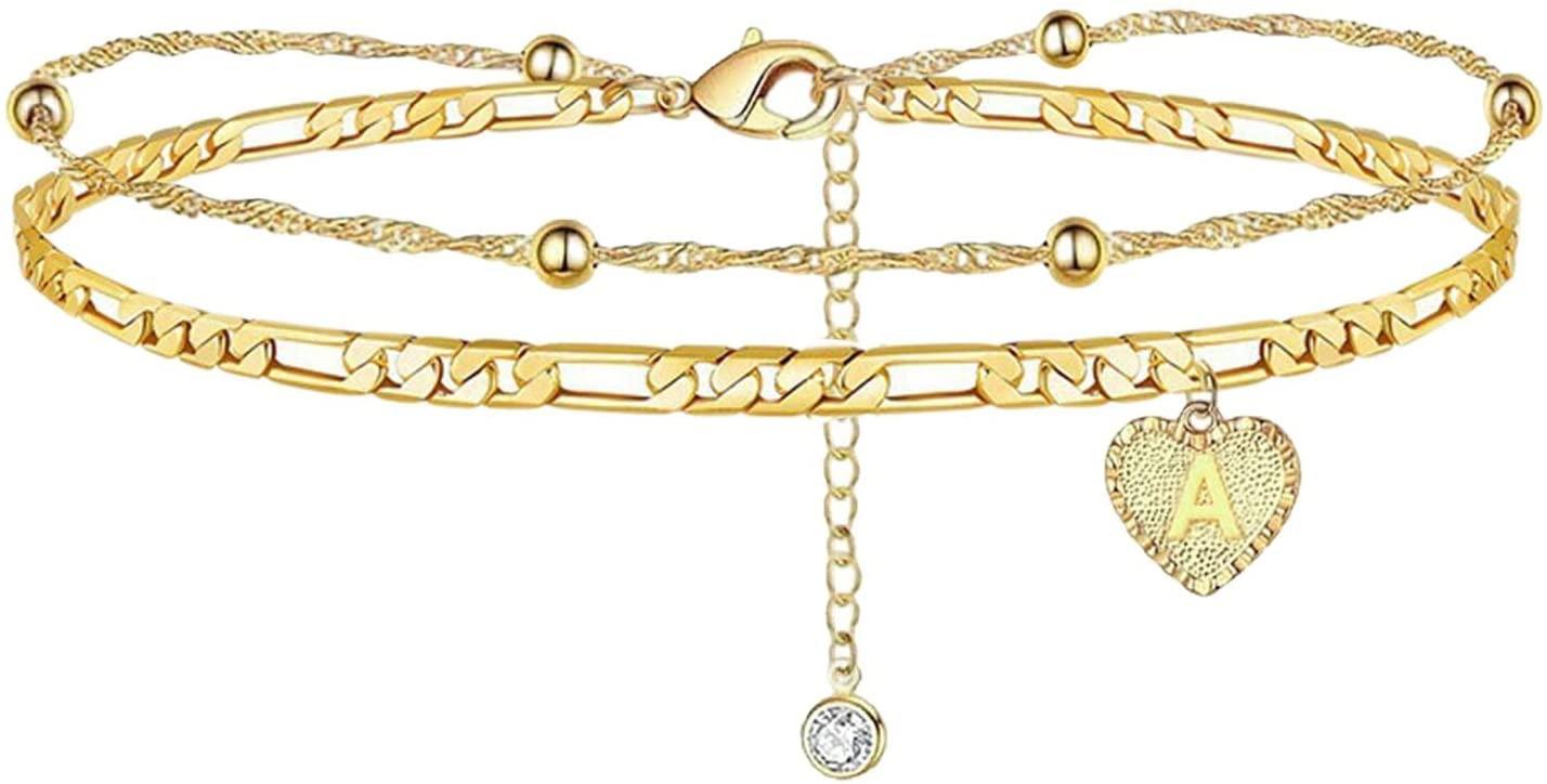 1PCS Heart Initial Ankle Bracelets for Women Gold 26 Letters Love Anklet Women's Foot Chain Heart-Shaped Double-Layer Anklet Bracelets for Women - Decotree.co Online Shop