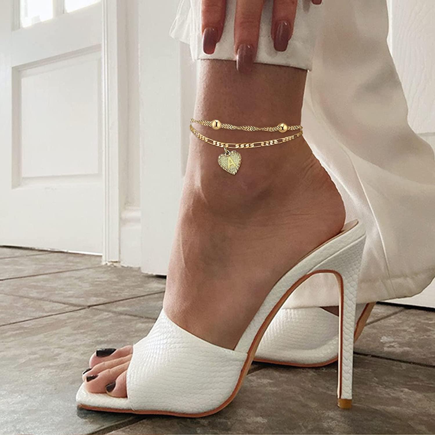 1PCS Heart Initial Ankle Bracelets for Women Gold 26 Letters Love Anklet Women's Foot Chain Heart-Shaped Double-Layer Anklet Bracelets for Women - Decotree.co Online Shop