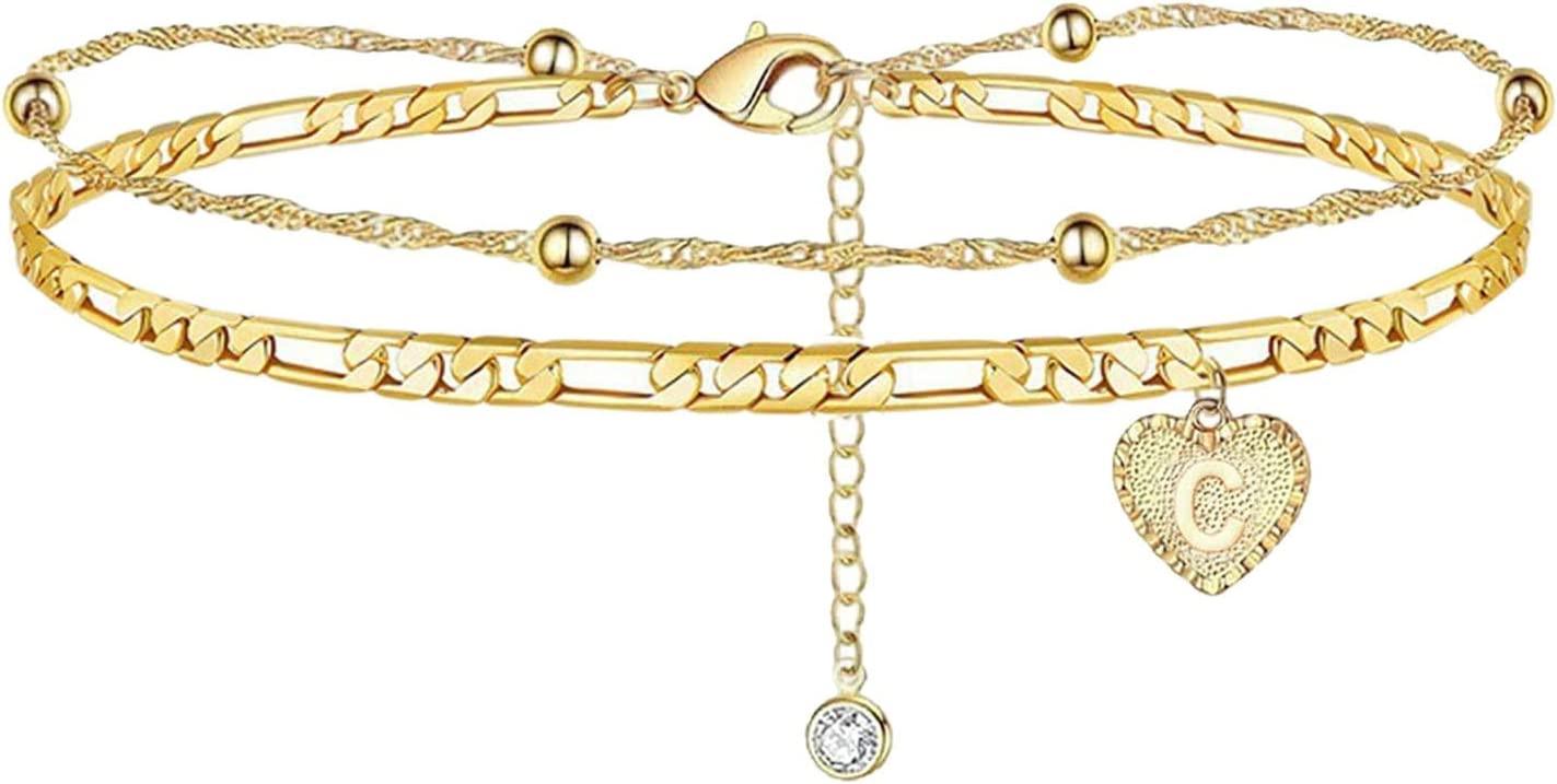 1PCS Heart Initial Ankle Bracelets for Women Gold 26 Letters Love Anklet Women's Foot Chain Heart-Shaped Double-Layer Anklet Bracelets for Women - Decotree.co Online Shop