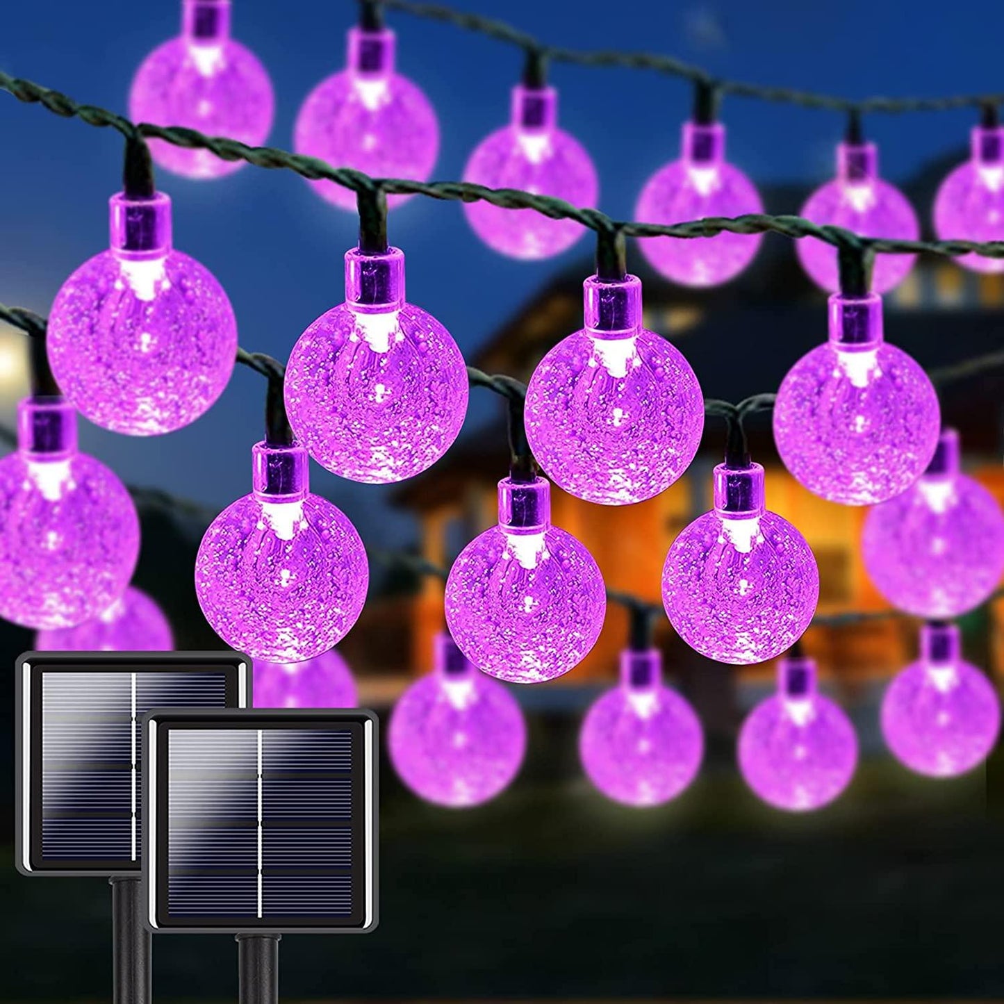 2-Pack 100 LED 64FT Crystal Globe Solar String Lights Outdoor, Waterproof Solar Outdoor Lights with 8 Lighting Modes - Decotree.co Online Shop