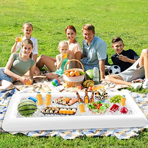 2 PCS Inflatable Serving Bars Ice Buffet Salad Serving Trays Food Drink Holder Cooler Containers Indoor Outdoor BBQ Picnic Pool Party Supplies Luau Cooler w Drain Plug - Decotree.co Online Shop