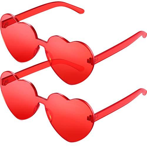 2 Pieces Heart Shape Rimless Sunglasses Transparent Candy Color Frameless Glasses Love Eyewear - Decotree.co Online Shop