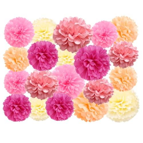 20 Pcs Paper Pom Poms Kit, Tissue Paper Flowers for Birthday, Wedding, Bachelorette, Baby Shower, Girl Nursery Decoration (Pink Mix) - Decotree.co Online Shop