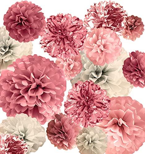 20 PCS Pink Rose Gold Party Decoration - Tissue Paper Pom Poms - Birthday Party Decoration - Decotree.co Online Shop