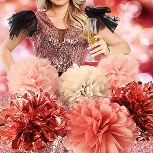 20 PCS Rose Gold Party Decorations - Metallic Foil and Tissue Paper Pom Poms - Birthday Party Decoration - Baby Shower - Bridal Shower - Bachelorette - 14", 10", 8", 6" - Decotree.co Online Shop