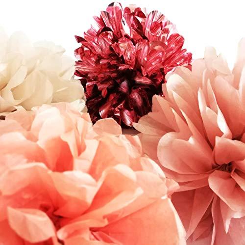 20 PCS Rose Gold Party Decorations - Metallic Foil and Tissue Paper Pom Poms - Birthday Party Decoration - Baby Shower - Bridal Shower - Bachelorette - 14", 10", 8", 6" - Decotree.co Online Shop
