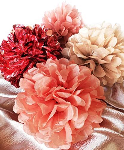 20 PCS Rose Gold Party Decorations - Metallic Foil and Tissue Paper Pom Poms - Birthday Party Decoration - Baby Shower - Bridal Shower - Bachelorette - 14", 10", 8", 6" - Decotree.co Online Shop