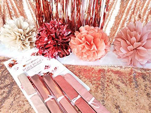 20 PCS Rose Gold Party Decorations - Metallic Foil and Tissue Paper Pom Poms - Birthday Party Decoration - Baby Shower - Bridal Shower - Bachelorette - 14", 10", 8", 6" - Decotree.co Online Shop