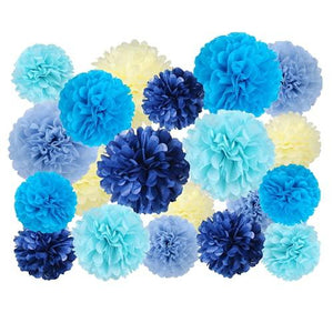 20 Pcs Tissue Pom Poms Kit, Tissue Paper Flowers for Birthday, Boy Baby Shower, Nursery, Graduation, Bachelorette Party Decoration (Blue Mix) - Decotree.co Online Shop