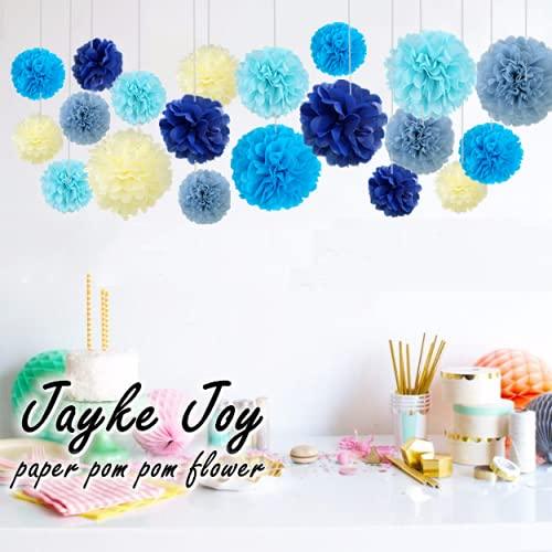 20 Pcs Tissue Pom Poms Kit, Tissue Paper Flowers for Birthday, Boy Baby Shower, Nursery, Graduation, Bachelorette Party Decoration (Blue Mix) - Decotree.co Online Shop
