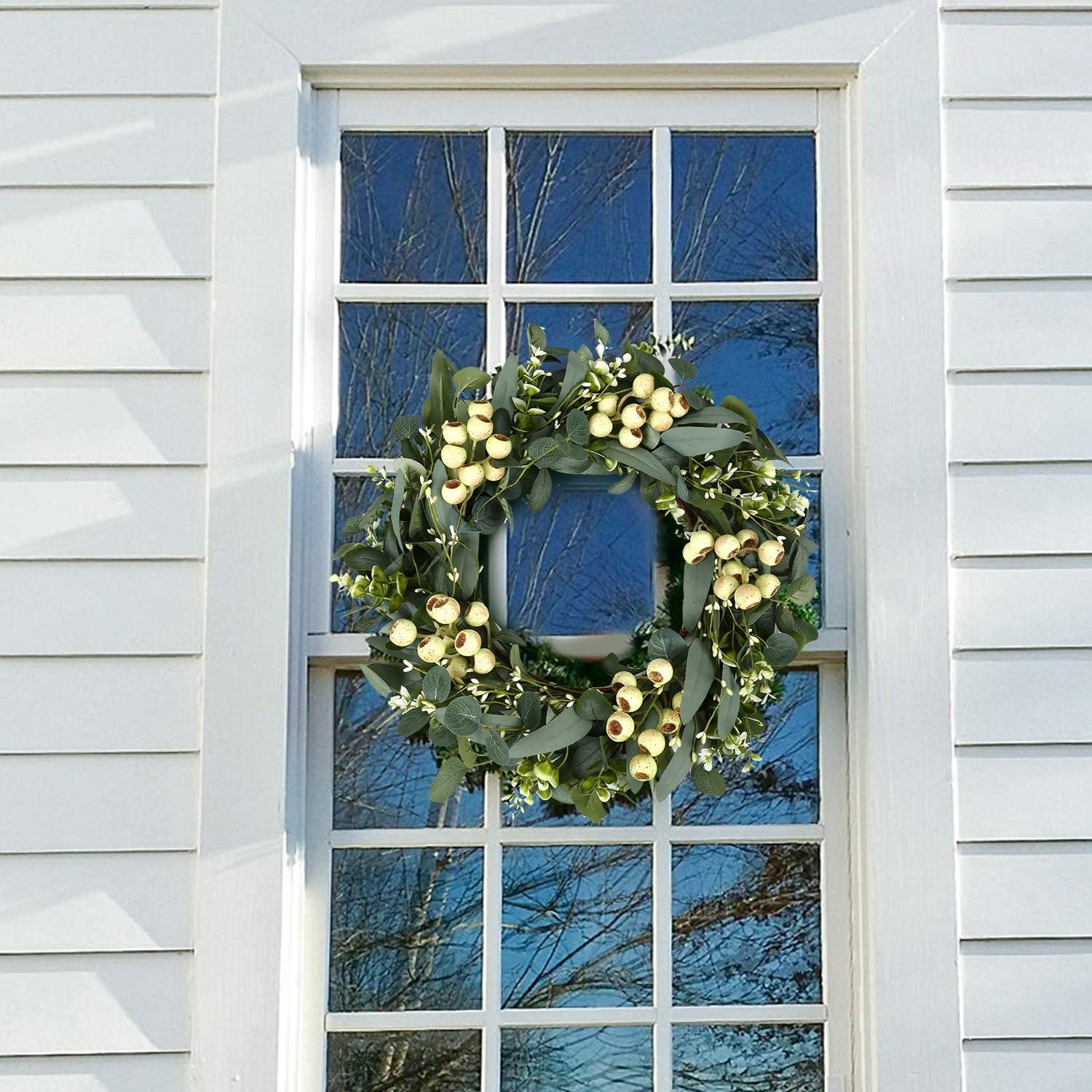 20inch Green Eucalyptus Wreath,Artificial Eucalyptus Leaves Wreath with Big Berries - Decotree.co Online Shop