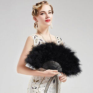 20s Vintage Style Folding Handheld Flapper Marabou Feather Hand Fan for Costume Halloween Dancing Party Tea Party Variety Show - Decotree.co Online Shop