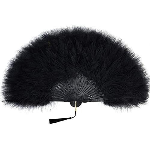 20s Vintage Style Folding Handheld Flapper Marabou Feather Hand Fan for Costume Halloween Dancing Party Tea Party Variety Show - Decotree.co Online Shop
