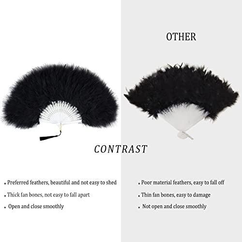 20s Vintage Style Folding Handheld Flapper Marabou Feather Hand Fan for Costume Halloween Dancing Party Tea Party Variety Show - Decotree.co Online Shop