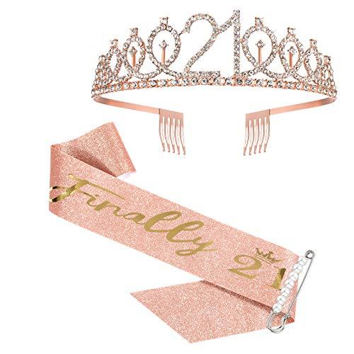 21st Birthday Sash and Crown for Girls, Finally 21 Birthday Sash and Rhinestone Tiara Set for Girls, 21st Birthday Gifts for Happy 21st Birthday Party Favor Supplies - Decotree.co Online Shop