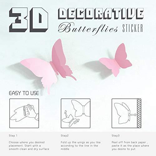 24pcs 3D Butterfly Removable Mural Stickers Wall Stickers Decal for Home and Room Decoration (Pink) - Decotree.co Online Shop