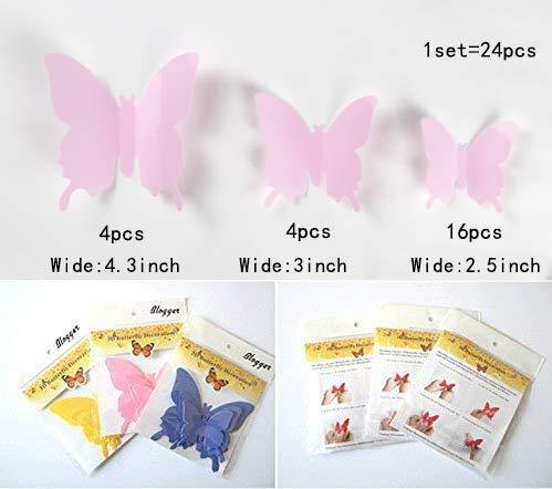24pcs 3D Butterfly Removable Mural Stickers Wall Stickers Decal for Home and Room Decoration (Pink) - Decotree.co Online Shop