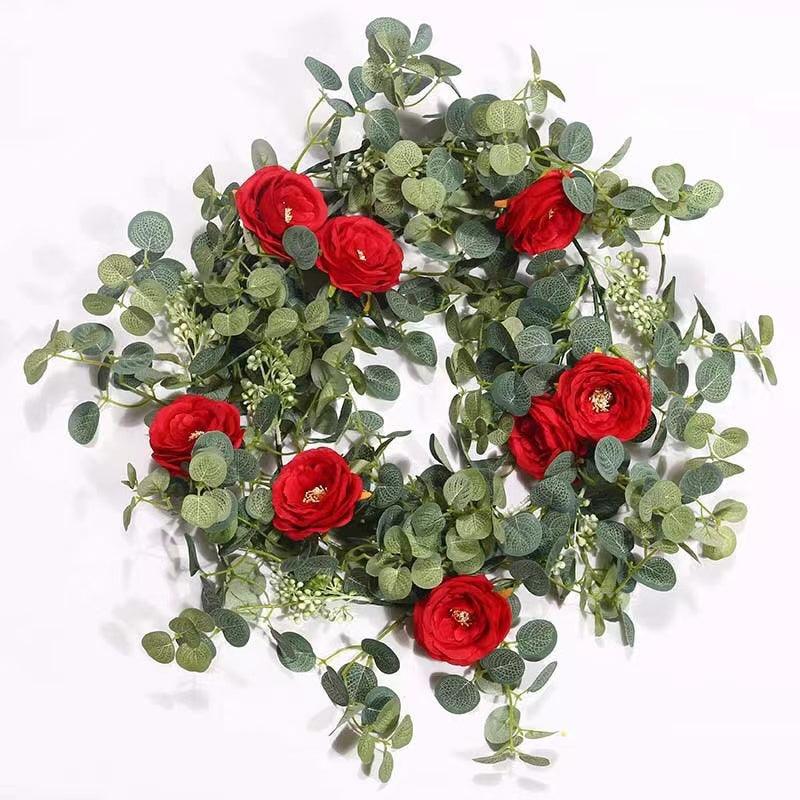 Artificial Eucalyptus Garland with White Rose 6.6 Feet Artificial Floral Vines for Wedding Decorations Indoor Outdoor Backdrop Wall Décor Table Runner - Decotree.co Online Shop