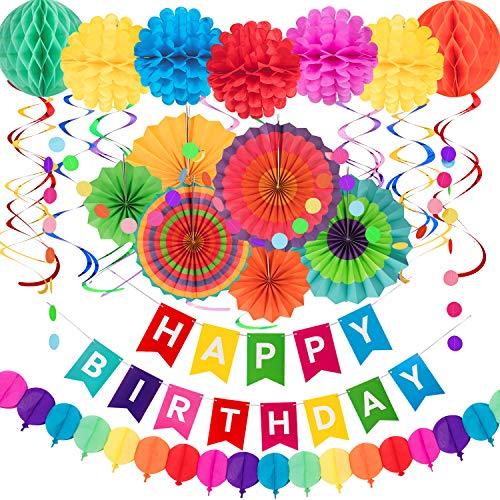 28Pcs Colorful Birthday Decorations, Fiesta Hanging Paper Fans, Hanging Swirl - Decotree.co Online Shop
