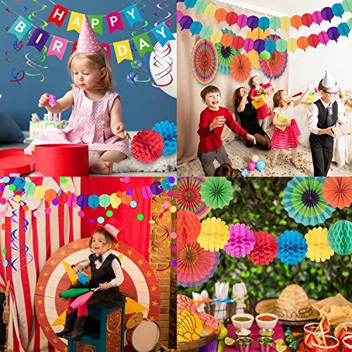 28Pcs Colorful Birthday Decorations, Fiesta Hanging Paper Fans, Hanging Swirl - Decotree.co Online Shop