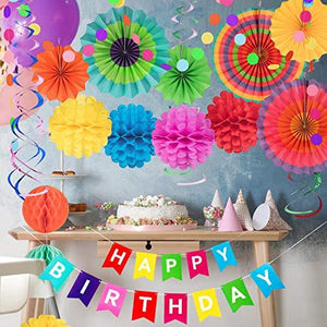 28Pcs Colorful Birthday Decorations, Fiesta Hanging Paper Fans, Hanging Swirl - Decotree.co Online Shop