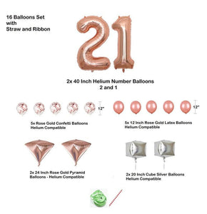 21st 4D Birthday Party 40" Foil Balloon Helium Air Decoration Age 21 Rose Gold Set - Decotree.co Online Shop