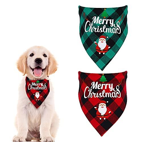2PC Dog Bandana, Washable Pet Triangle Scarf, Classic Checkered Christmas Print Cotton Bibs, Adjustable for Large Small Medium Dogs & Cats - Decotree.co Online Shop