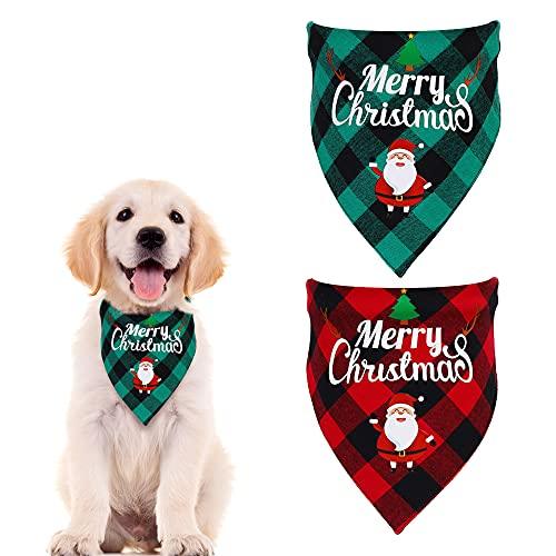 2PC Dog Bandana, Washable Pet Triangle Scarf, Classic Checkered Christmas Print Cotton Bibs, Adjustable for Large Small Medium Dogs & Cats - Decotree.co Online Shop