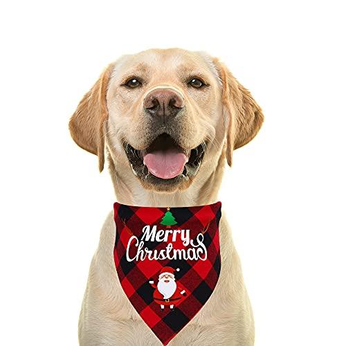 2PC Dog Bandana, Washable Pet Triangle Scarf, Classic Checkered Christmas Print Cotton Bibs, Adjustable for Large Small Medium Dogs & Cats - Decotree.co Online Shop