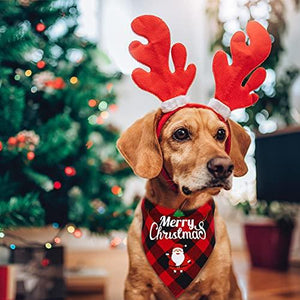 2PC Dog Bandana, Washable Pet Triangle Scarf, Classic Checkered Christmas Print Cotton Bibs, Adjustable for Large Small Medium Dogs & Cats - Decotree.co Online Shop