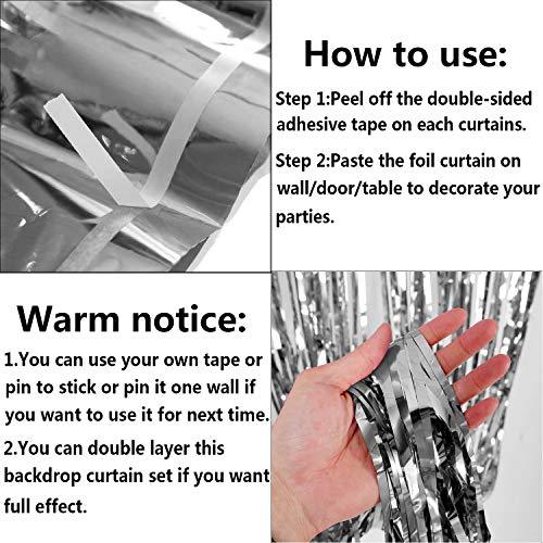 2pcs 3ft x 8.3ft Silver Metallic Tinsel Foil Fringe Curtains Photo Booth Props for Birthday Wedding - Decotree.co Online Shop